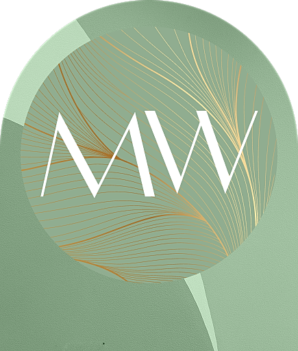 Monogram design with green and gold accents.