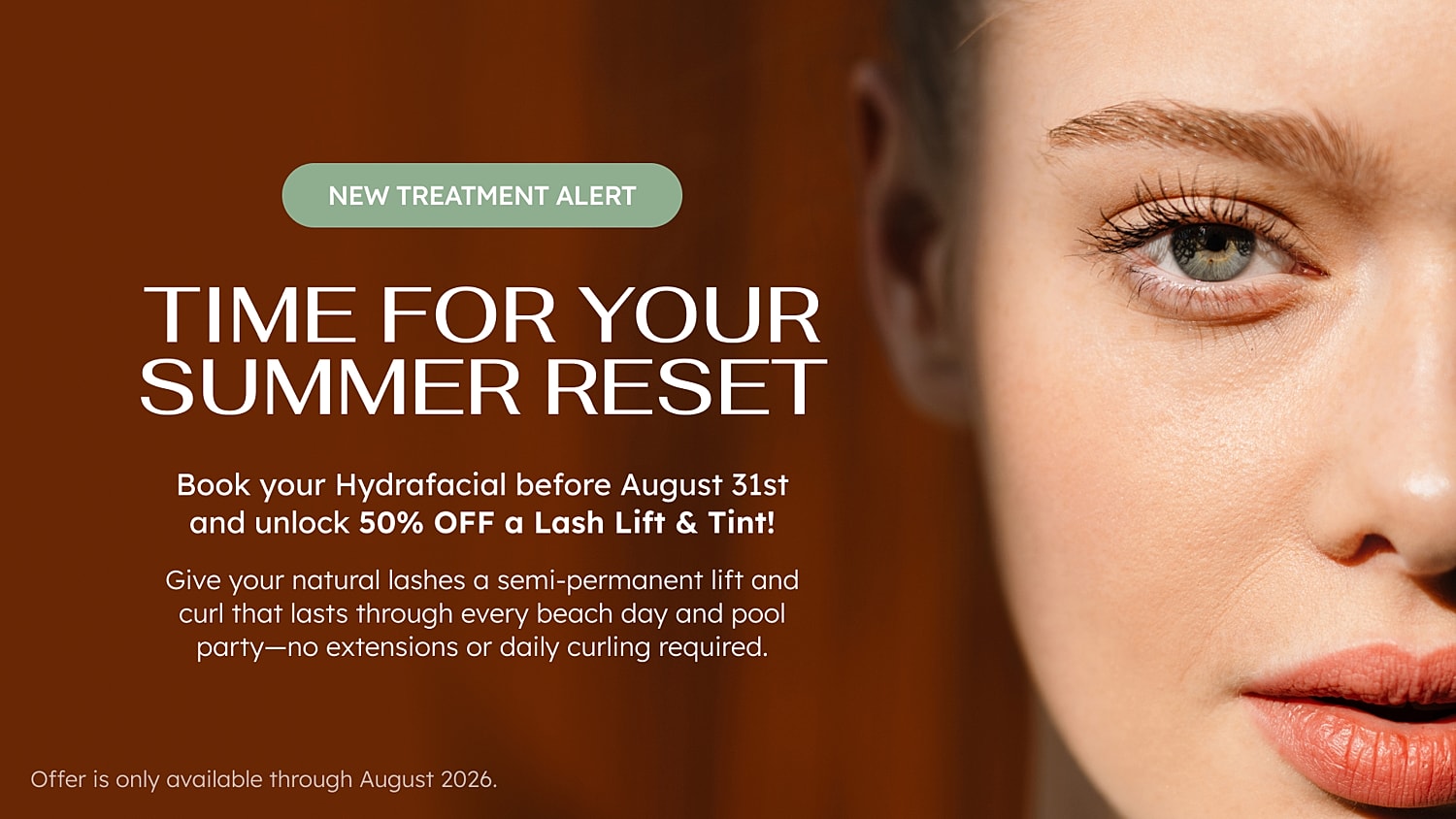 Summer skincare promotion featuring a woman's face.