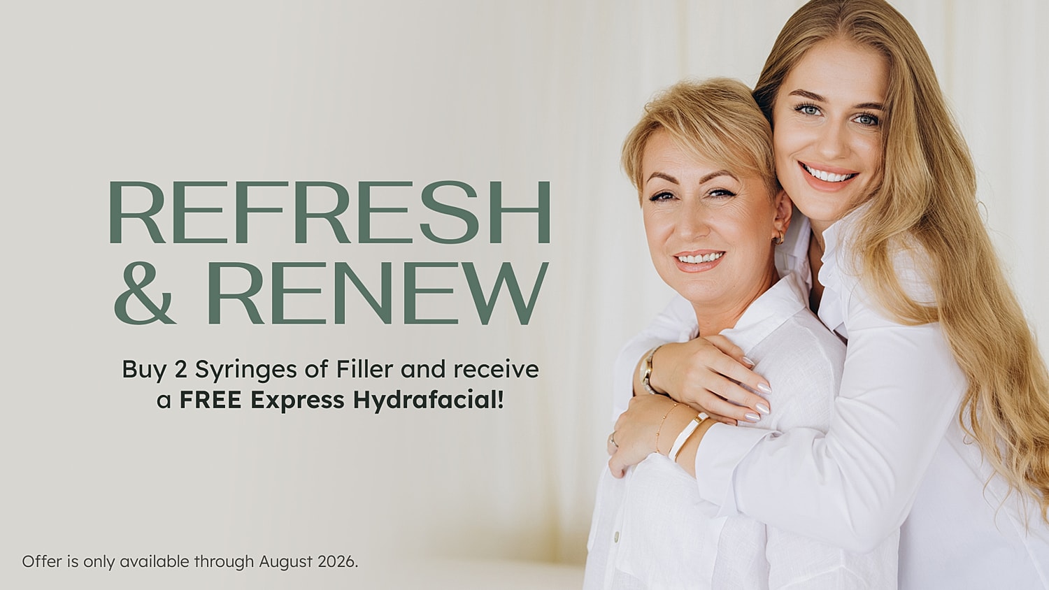 Mother and daughter promoting beauty treatment deal.